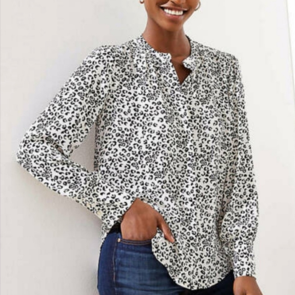 LOFT Leopard Print Crossover Yoke Shirt